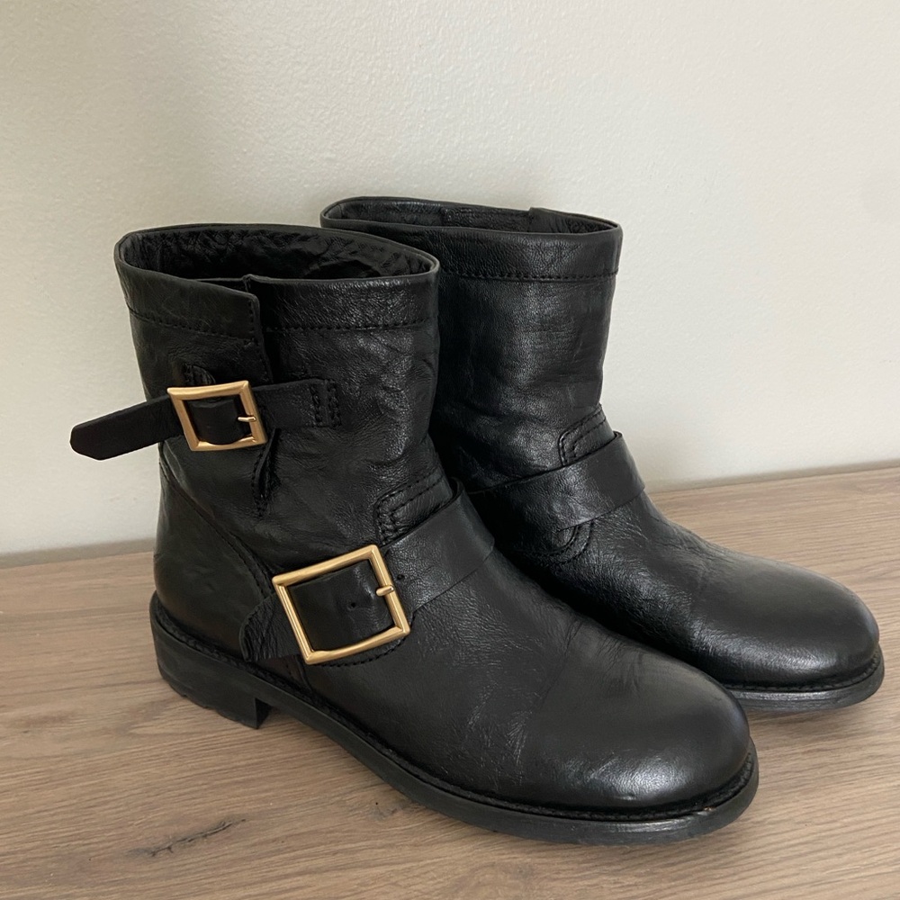 Jimmy Choo Womens 6.5 Biker Boots Black Leather Size 37 Moto Boots Soft Leather - Picture 3 of 12